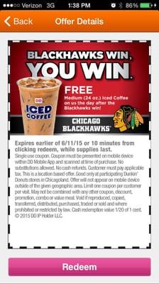 Download the app, enable location services and get a free coffee the day after the Hawks win