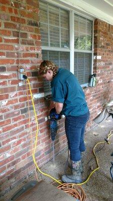 When we do chemical termite treatments we don't just plug the holes. we concrete back over them. we also try to color match the patch.