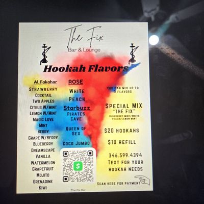 Hookah menu