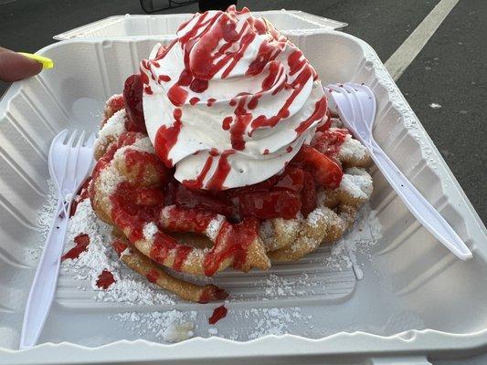 Small Overloaded Strawberry Funnel Cake (with no ice cream)