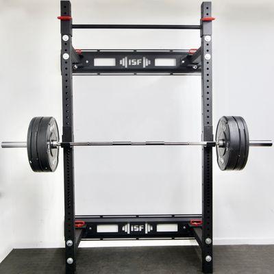 ISF Wall Folding Sqaut Rack, Power Bar 29MM, Bumper Plates Weights