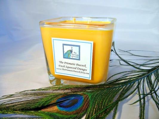 Hand poured, eco-friendly 100% soy candles - 12 oz cube Fresh Squeezed Oranges