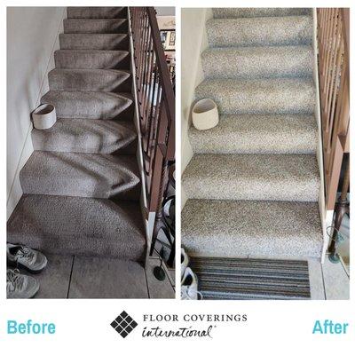 Replaced old carpet on stairs with new carpet