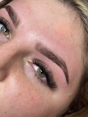 Volume lash extentions and brow tint and shape