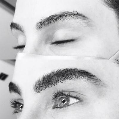 Eyebrows before and after brow tinting and shaping