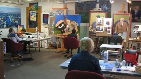 Students taking a painting class with artist Jeanine Hill-Soldner of Soldner Fine Art Studio.