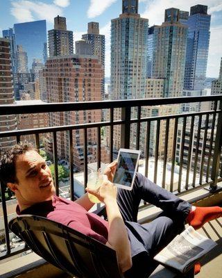 George Weisgerber III on south-facing balcony of Lincoln Tower at 142 West End Ave.