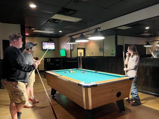 Friends playing pool