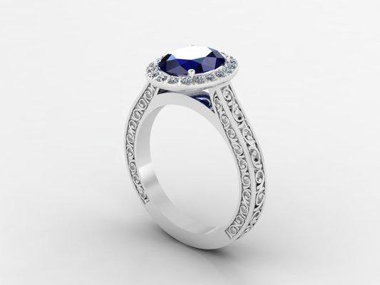 Custom designed Platinum Sapphire Ring designed by Danhov