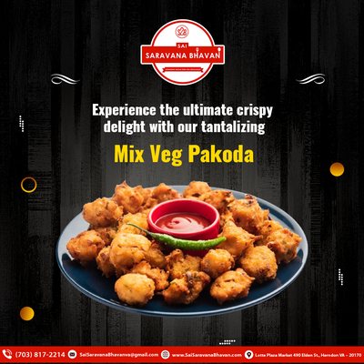 Satisfy your cravings with the ultimate crispy delight! Indulge in our tantalizing Mix Veg Pakoda. Order online now at #SaiSaravanaBhavan!