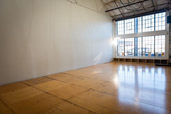 Studio East dance floor and dance wall