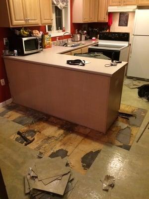 Before restoration. Kitchen had water damage.