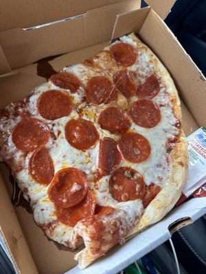 Two slices of pepperoni