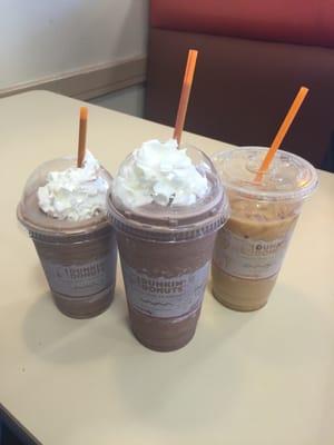 Small chocolate shake, frozen hot chocolate and iced coffee