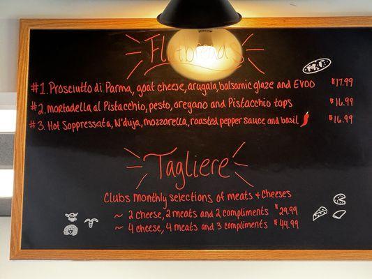 Flatbread and Tagliere menu