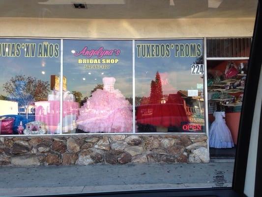 The outside of the business says bridal shop?