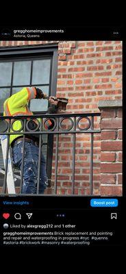 Brick replacement and pointing and repair and waterproofing in progress.