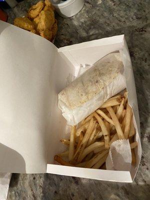 Buffalo chicken wrap and fries