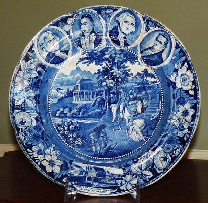 Rare 4 medallion Historical Staffordshire plate made for the American market circa 1824.