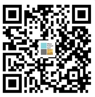 Meza Talbott Law QR Code with contact information.