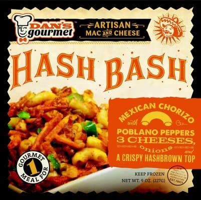 HASH BASH Mac & Cheese with chorizo, poblano peppers, onions and a hash brown topping!