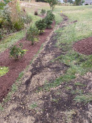 Pulled up shrubs without my consent & tore up the ground cover. I had my landscaper to redo it.