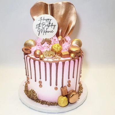 Pink and rose gold birthday cake Www.panchisbakery.com