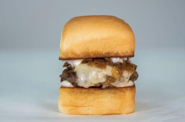 Impossible Slider - Impossible patty, mayo, white american cheese, caramelized onions