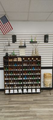 Wide selection of reed diffusers, reeds, and jars.