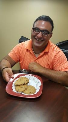 Here with my favorite agent Fady Salloum-we're sharing these delicious freshly baked chocolate chip cookies.