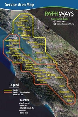 Service Area covered by Pathways Home Health Care and Hospice