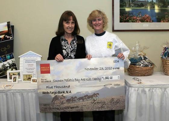 Donation from Wells Fargo bank for the Simoneon Pediatric through Bay Area kids charity