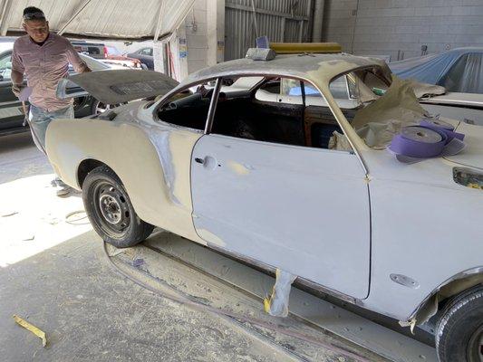 Complete body restoration of a 1973 Karmann Guia. looking great so far.