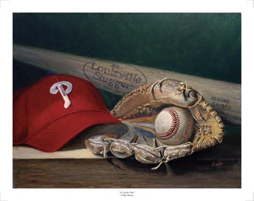 Premium print of Philadelphia Phillies cap, ball and bat.  Limited edition