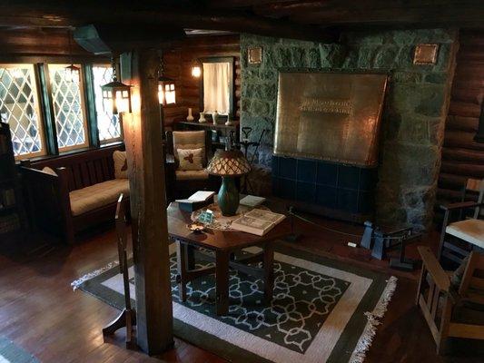 Looking down into the Stickley family room from the stairwell.