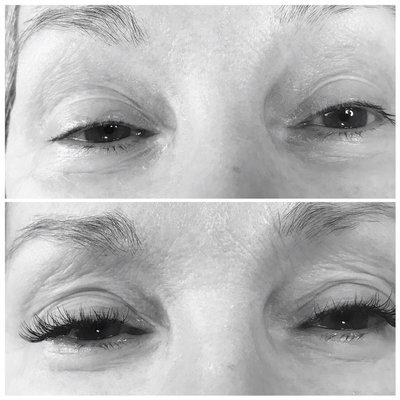 Before and after lash extensions. No more mascara!