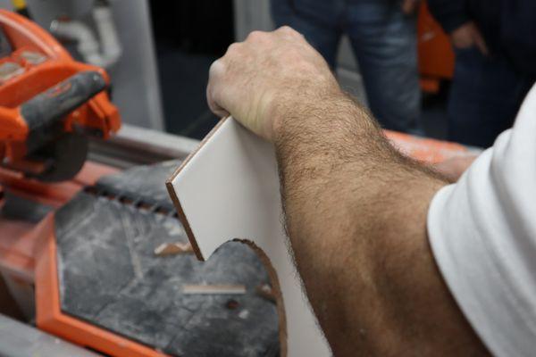 Tile, Grout & Thinsets Workshop:  Learning how to cut tile.