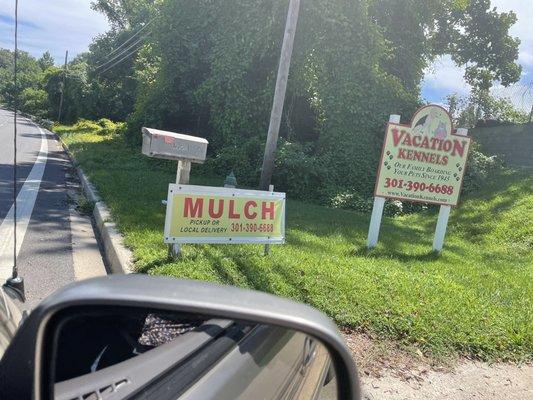 White Leather Farms Mulch sign on Annapolis Road, Prince George's County Maryland. Near Bowie, and Glenarden.