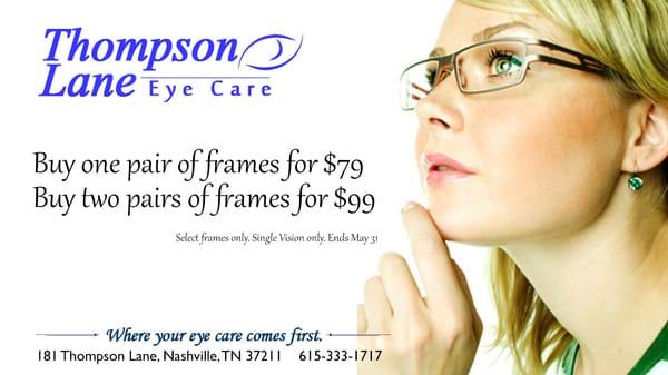 Buy one pair of frames for $79. Buy two pairs of frames for $99.