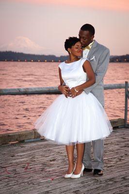 Mt. Rainier sunset wedding portrait