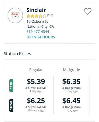 SHAME ON SINCLAIR! It costs a retailer about $.10 to run a credit card. They're charging over $.80/ gal to use plastic.