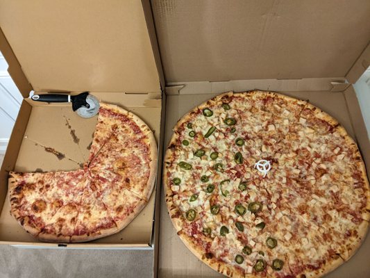 Left is 18 inch Extra Large Pizza. Right is "Sab ka Baap" Pizza.