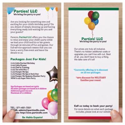 Children's birthday party package! Different packages we offer!