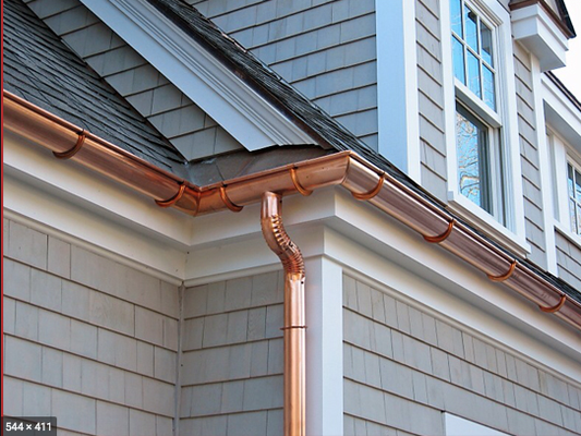 Custom copper gutter system fabricated and installed by Custom Installations in Mequon, WI.