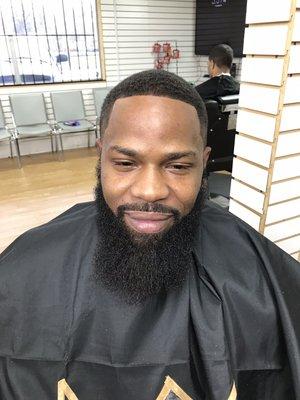 Temp fade 
Blowed out beard.