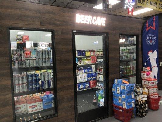 Beer cave filled with today's most popular seltzers and domestic beers