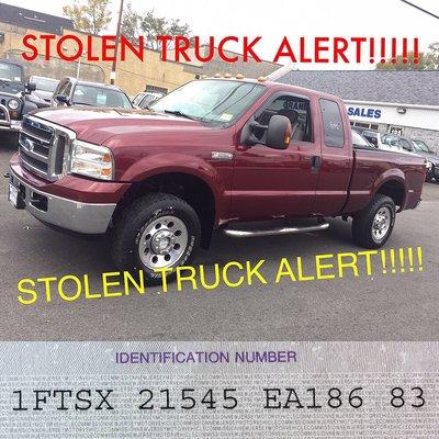 STOLEN TRUCK! 2005 FORD F-250 was stolen on 11/27 from Grand Motor Sales in Paterson, NJ 07502 vin# 1ftsx21545ea18683
CASH REWARD IF FOUND!