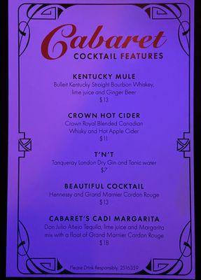 Cabaret signature cocktails