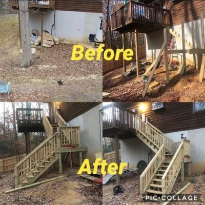 An addition of stairs was added to an existing deck.