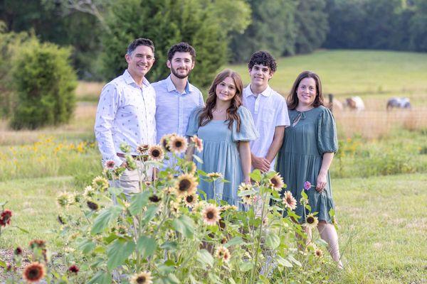 Family portrait in the flower fields at our flower farm studio in Brooks, GA.